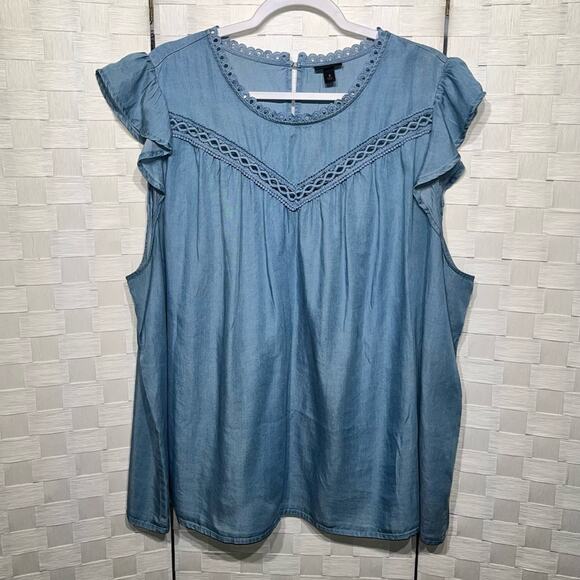 Torrid Flutter Blouse Denim Medium Wash Women’s Size 3X Feminine Summer Girly - Picture 2 of 10